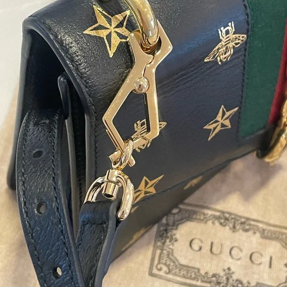 Gucci Sylvie Bee Star Medium Black Leather Extra Ribbon Strap Mint condition - Picture 6 of 14